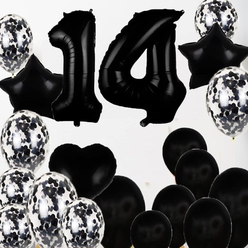 ZSNWGZ Sweet 14th Birthday Decorations Party Supplies,Black Number 14 Balloons,14th Foil Mylar Balloons Latex Balloon Decoration,Great 14th Birthday for Girls,Women,Men,Photo Props - Image 5